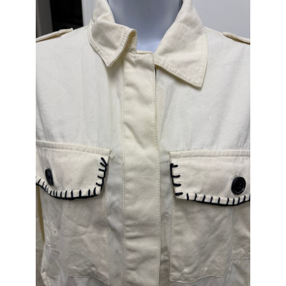 Zara Womens SZ S Jacket white brown emblished seashells tassels button beach - Picture 6 of 7